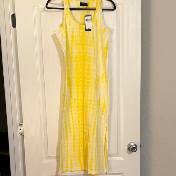 Polo by Ralph Lauren Yellow and White Tie-Dye Midi Dress - Picture 1 of 6